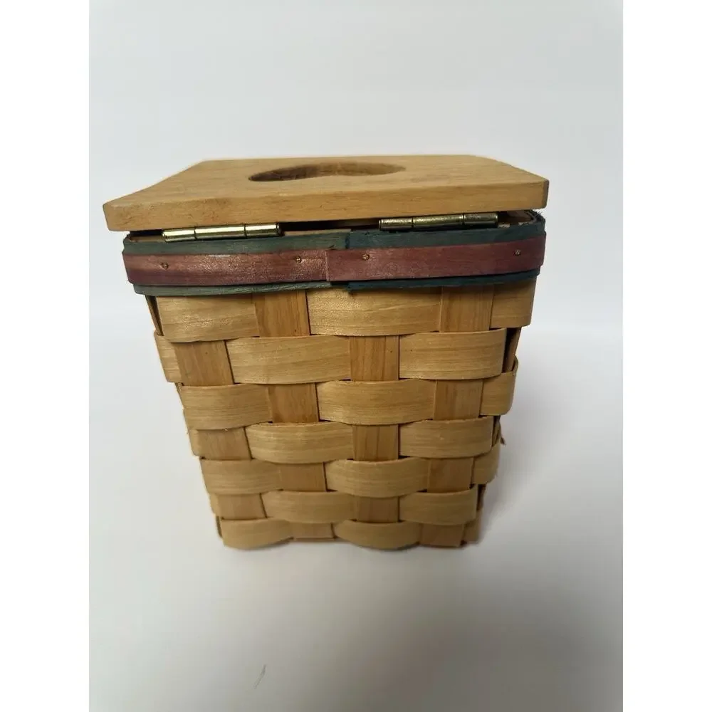 Woven Wood Tissue Box Cover Heart Cutout Rustic Country Farmhouse Basket